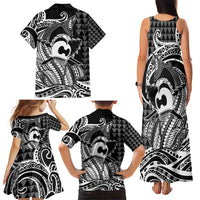 Koa Ikaika Warrior Helmet with Shark Family Matching Tank Maxi Dress and Hawaiian Shirt Black Kakau Style LT9 - Polynesian Pride