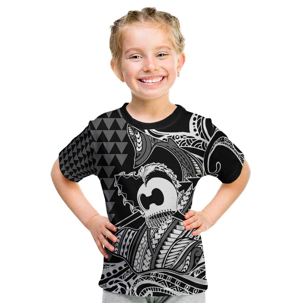 Koa Ikaika Warrior Helmet with Shark Kid T Shirt Black Kakau Style LT9 Black - Polynesian Pride