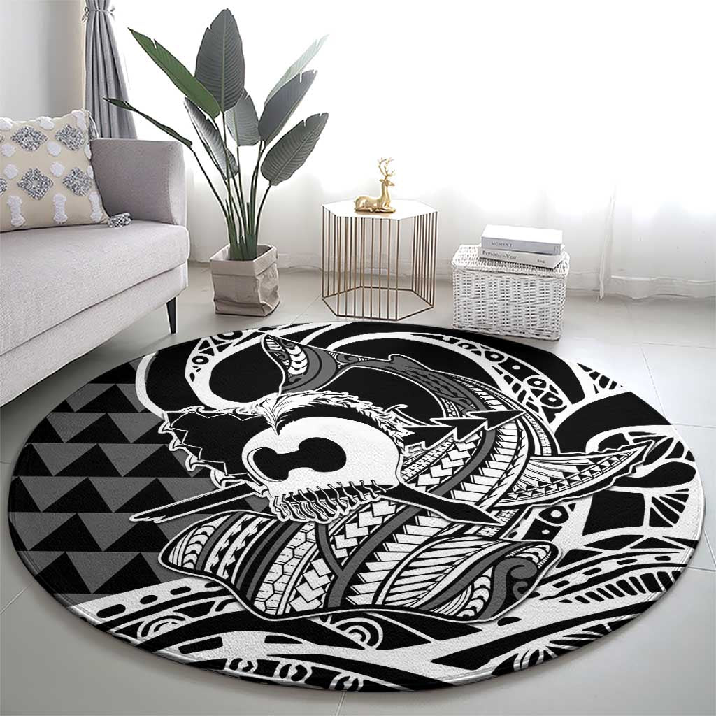Koa Ikaika Warrior Helmet with Shark Round Carpet Black Kakau Style LT9 - Polynesian Pride