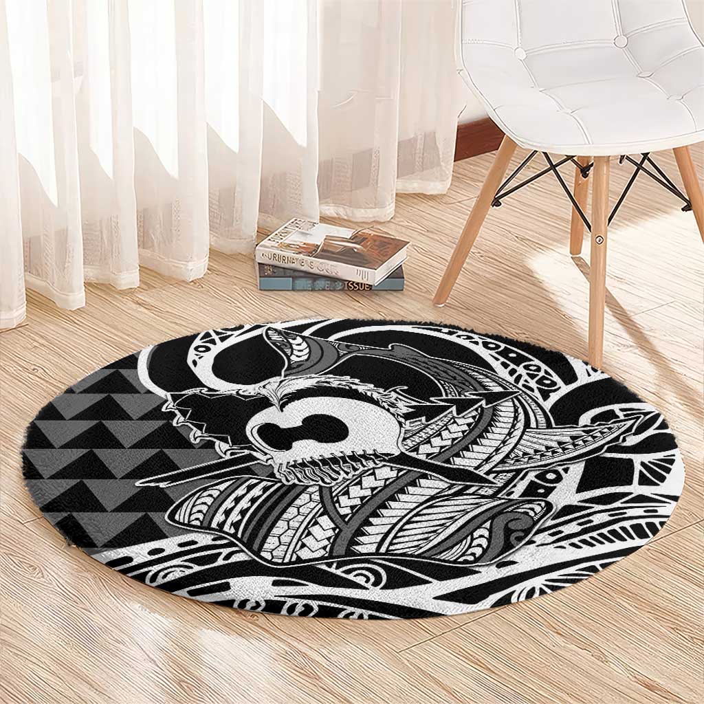 Koa Ikaika Warrior Helmet with Shark Round Carpet Black Kakau Style LT9 - Polynesian Pride