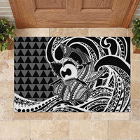 Koa Ikaika Warrior Helmet with Shark Rubber Doormat Black Kakau Style
