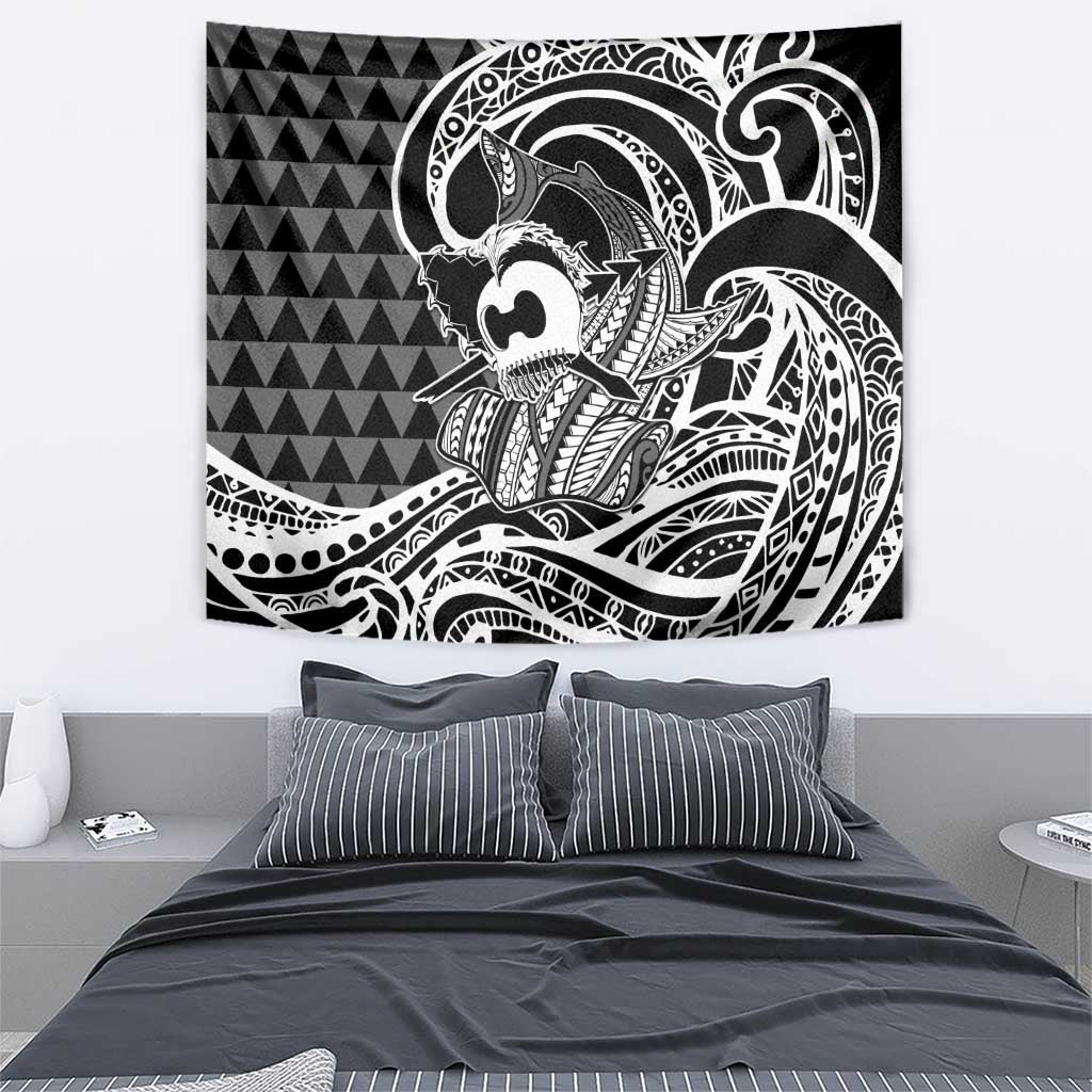 Koa Ikaika Warrior Helmet with Shark Tapestry Black Kakau Style LT9 - Polynesian Pride