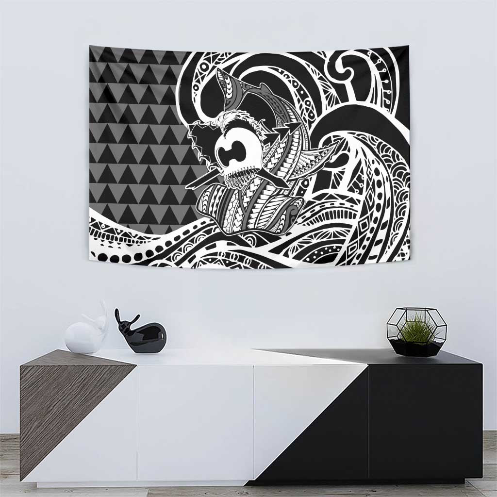 Koa Ikaika Warrior Helmet with Shark Tapestry Black Kakau Style LT9 - Polynesian Pride