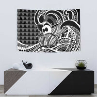 Koa Ikaika Warrior Helmet with Shark Tapestry Black Kakau Style LT9 - Polynesian Pride