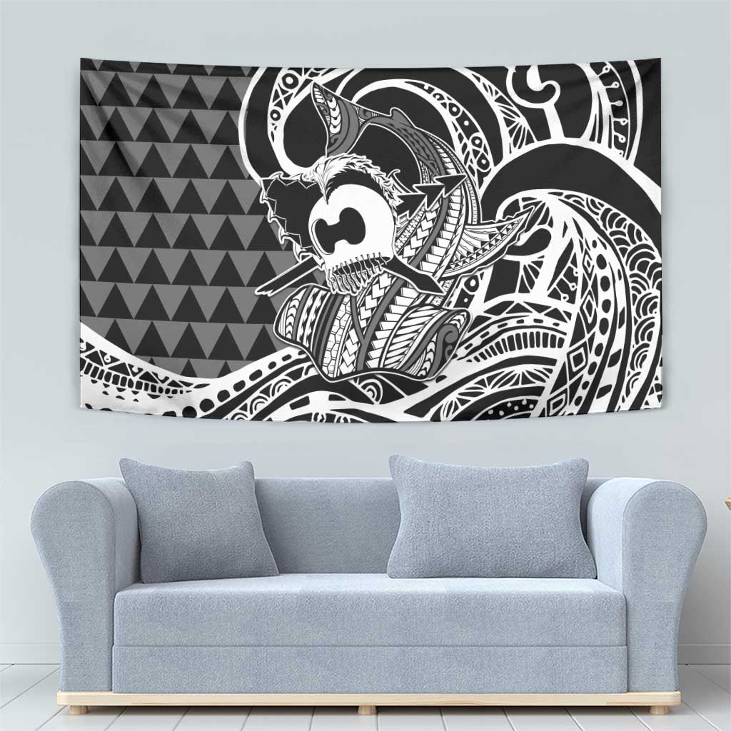 Koa Ikaika Warrior Helmet with Shark Tapestry Black Kakau Style LT9 - Polynesian Pride