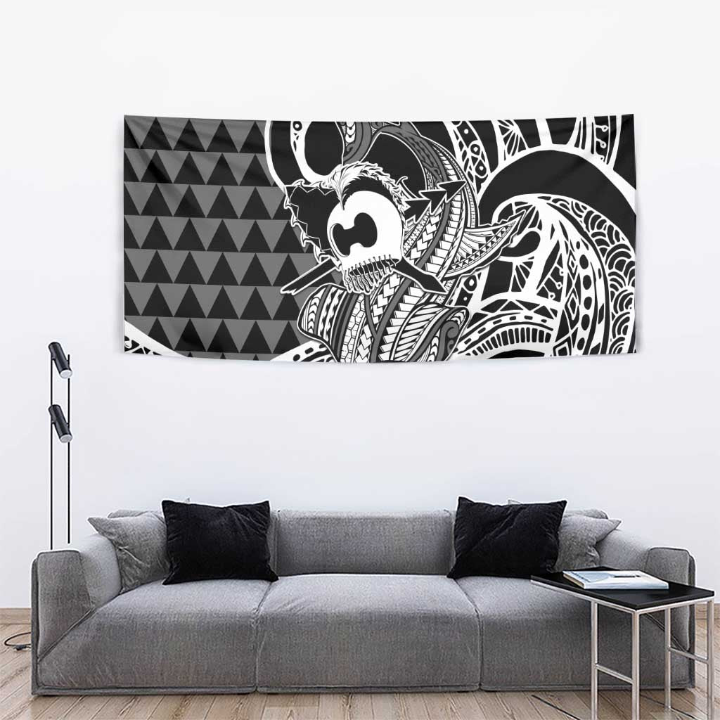 Koa Ikaika Warrior Helmet with Shark Tapestry Black Kakau Style LT9 - Polynesian Pride