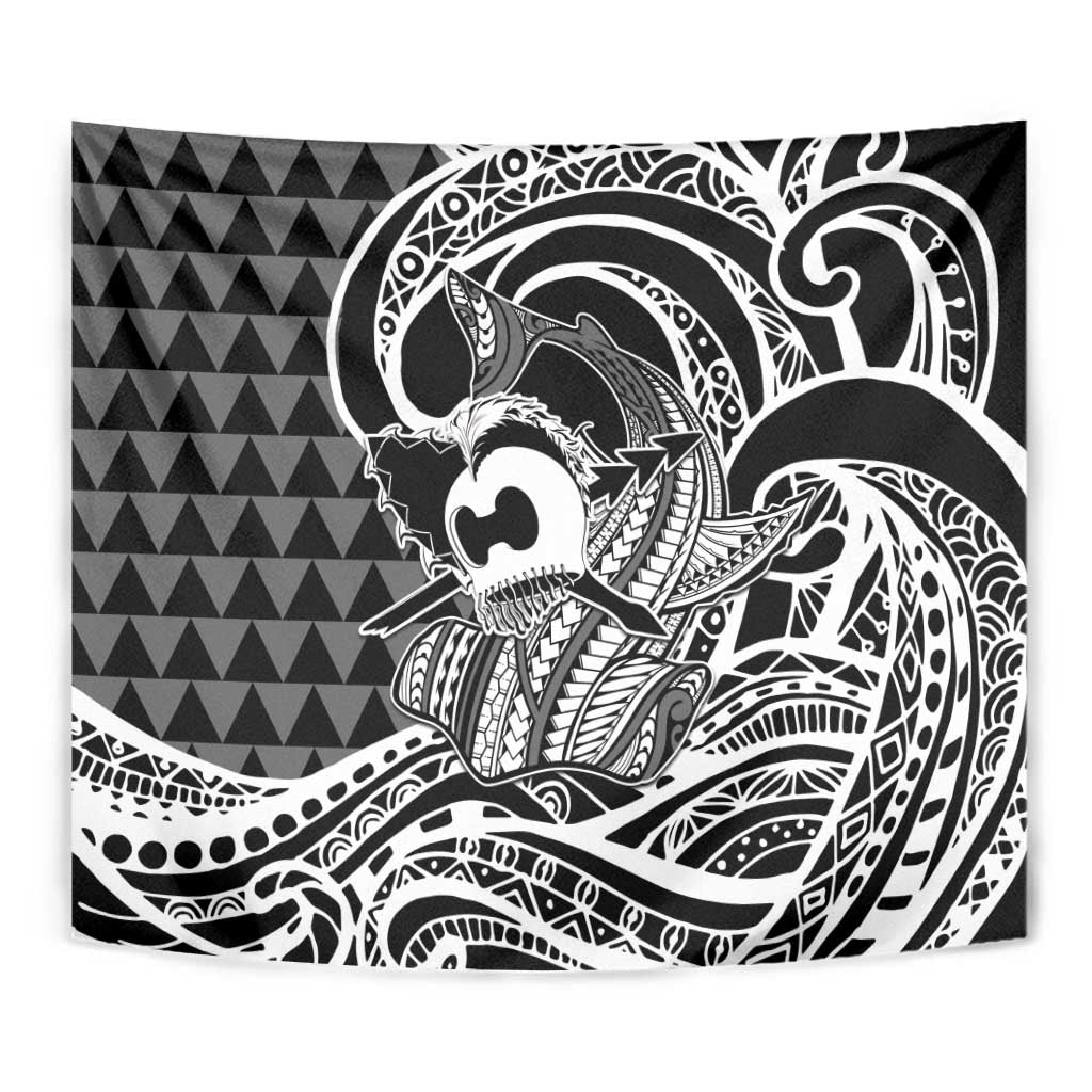 Koa Ikaika Warrior Helmet with Shark Tapestry Black Kakau Style LT9 - Polynesian Pride