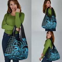 Koa Ikaika Warrior Helmet with Shark Grocery Bag Blue Kakau Style