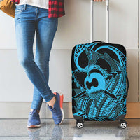 Koa Ikaika Warrior Helmet with Shark Luggage Cover Blue Kakau Style