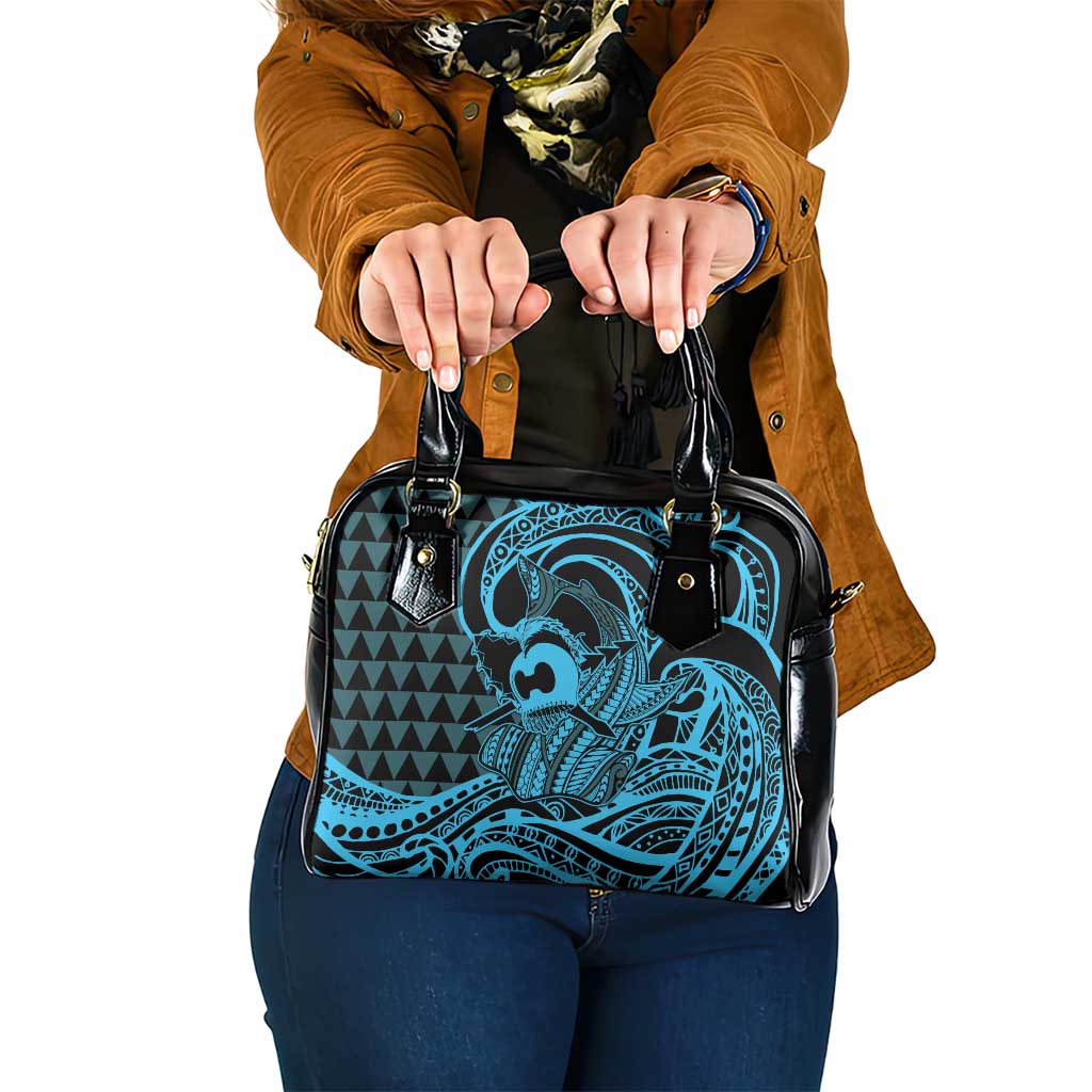 Koa Ikaika Warrior Helmet with Shark Shoulder Handbag Blue Kakau Style LT9 One Size Blue - Polynesian Pride