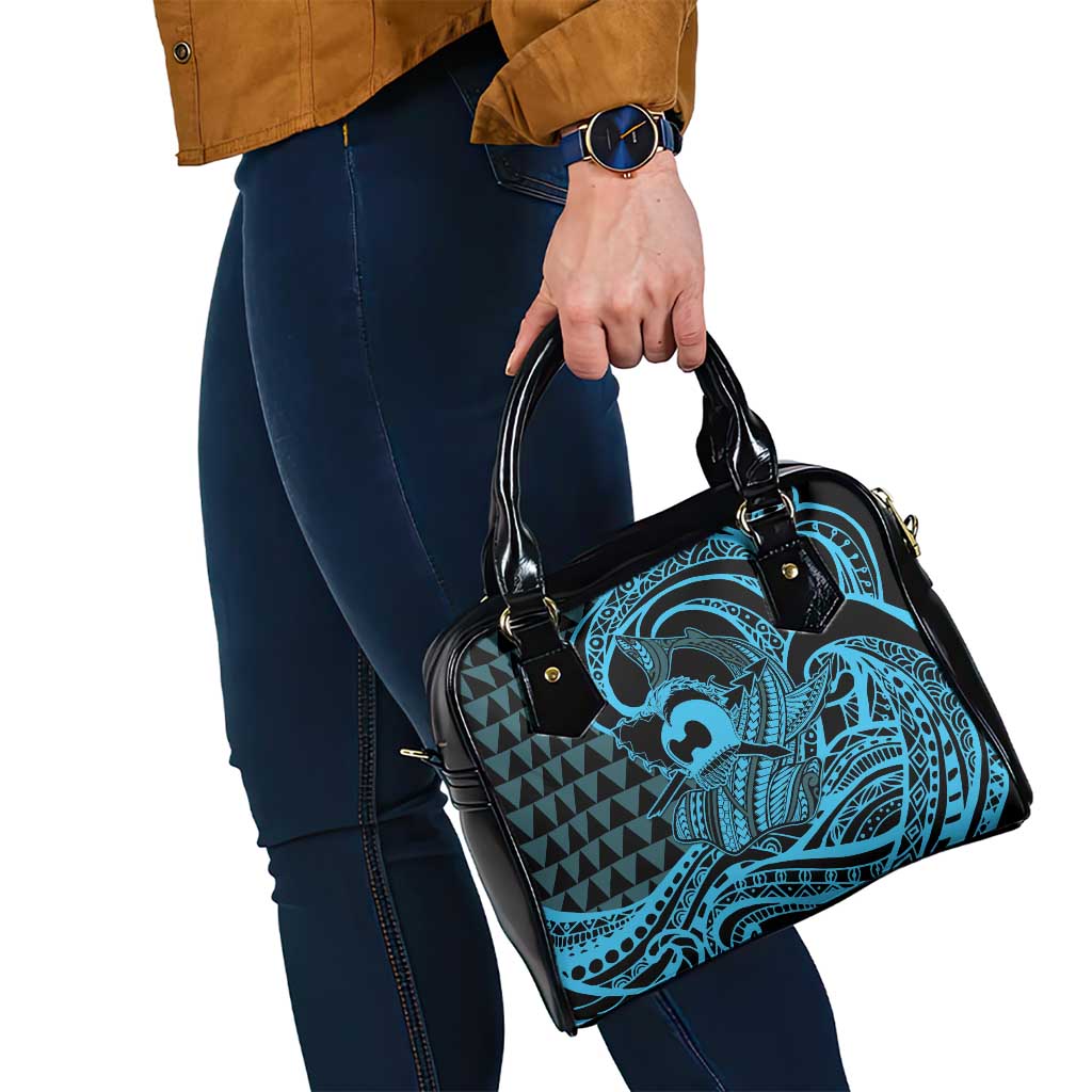 Koa Ikaika Warrior Helmet with Shark Shoulder Handbag Blue Kakau Style LT9 - Polynesian Pride