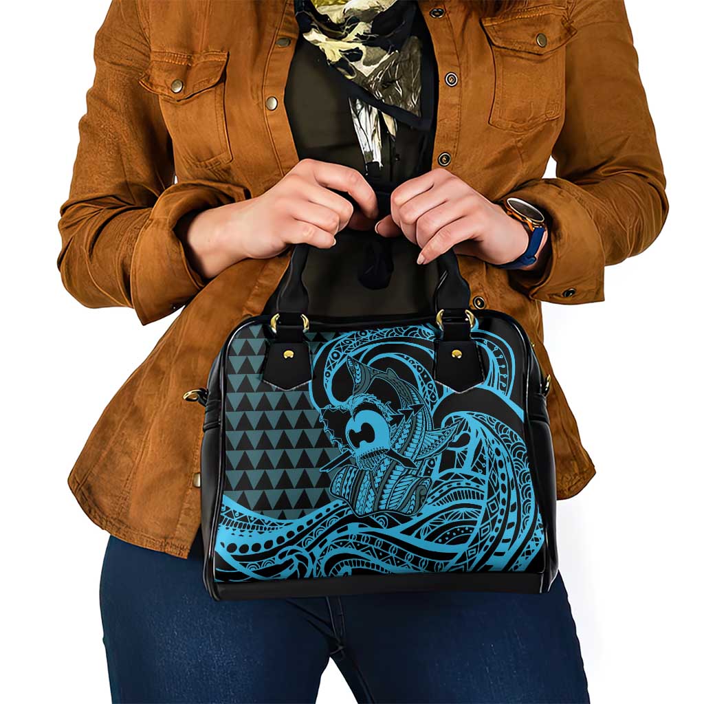 Koa Ikaika Warrior Helmet with Shark Shoulder Handbag Blue Kakau Style LT9 - Polynesian Pride