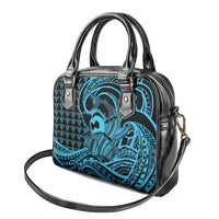 Koa Ikaika Warrior Helmet with Shark Shoulder Handbag Blue Kakau Style LT9 - Polynesian Pride