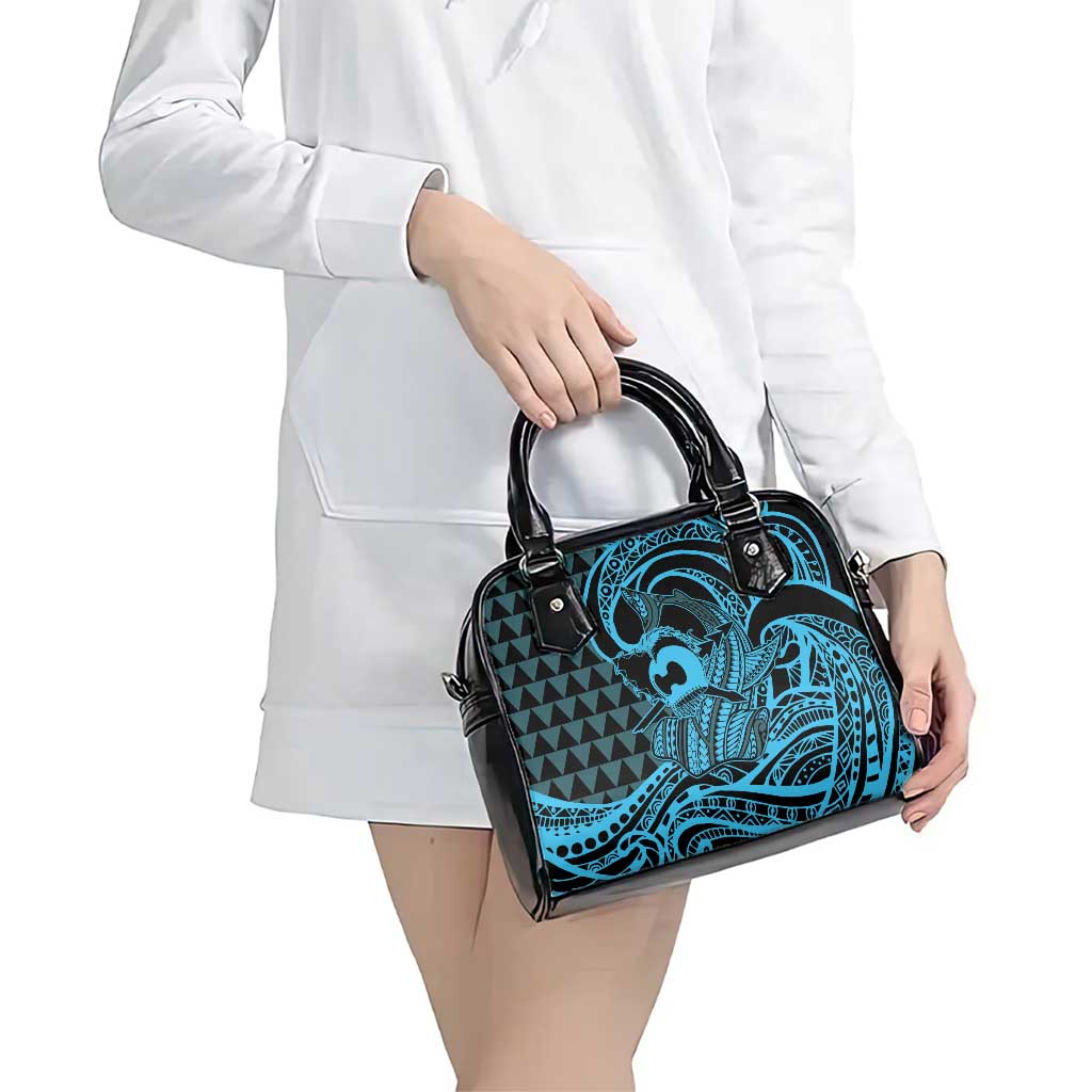 Koa Ikaika Warrior Helmet with Shark Shoulder Handbag Blue Kakau Style LT9 - Polynesian Pride