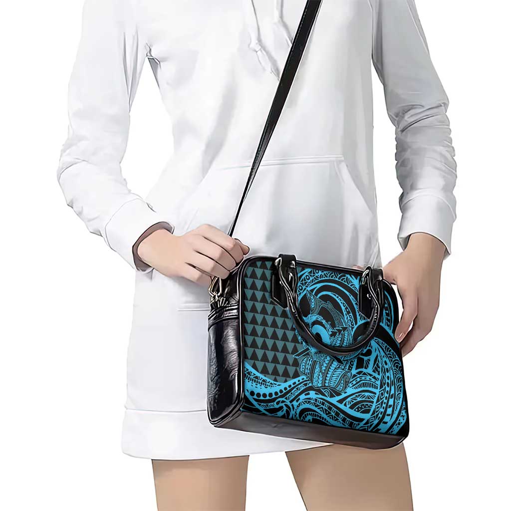 Koa Ikaika Warrior Helmet with Shark Shoulder Handbag Blue Kakau Style LT9 - Polynesian Pride