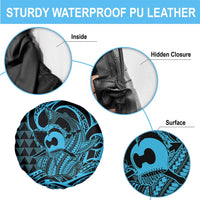 Koa Ikaika Warrior Helmet with Shark Spare Tire Cover Blue Kakau Style