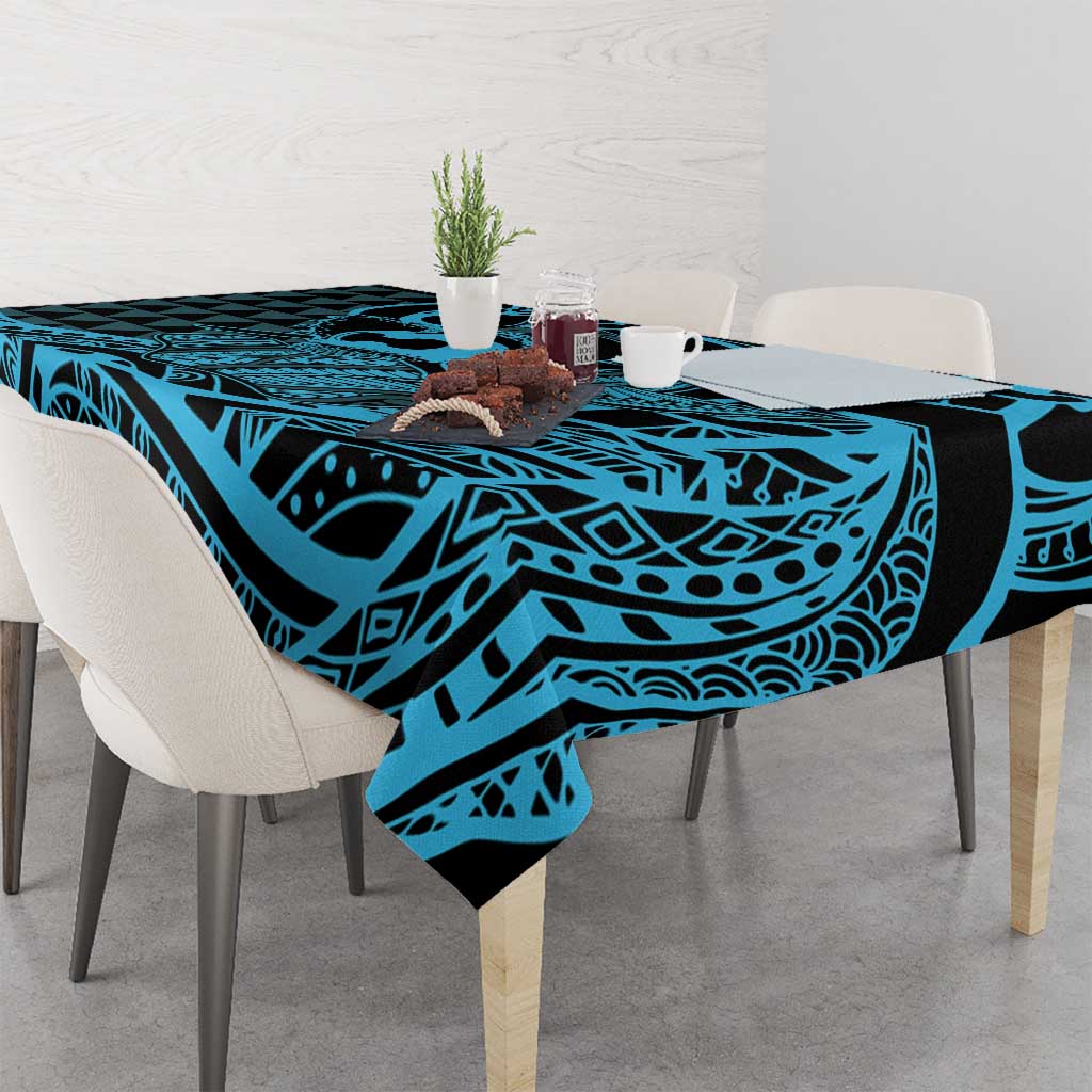 Koa Ikaika Warrior Helmet with Shark Tablecloth Blue Kakau Style
