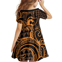 Koa Ikaika Warrior Helmet with Shark Family Matching Long Sleeve Bodycon Dress and Hawaiian Shirt Gold Kakau Style LT9 - Polynesian Pride