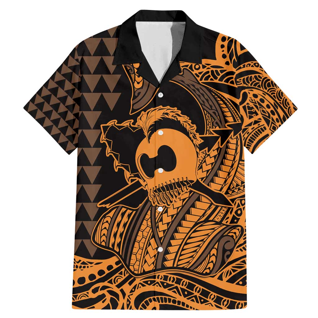 Koa Ikaika Warrior Helmet with Shark Family Matching Mermaid Dress and Hawaiian Shirt Gold Kakau Style LT9 Dad's Shirt - Short Sleeve Gold - Polynesian Pride