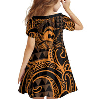 Koa Ikaika Warrior Helmet with Shark Family Matching Off Shoulder Maxi Dress and Hawaiian Shirt Gold Kakau Style LT9 - Polynesian Pride