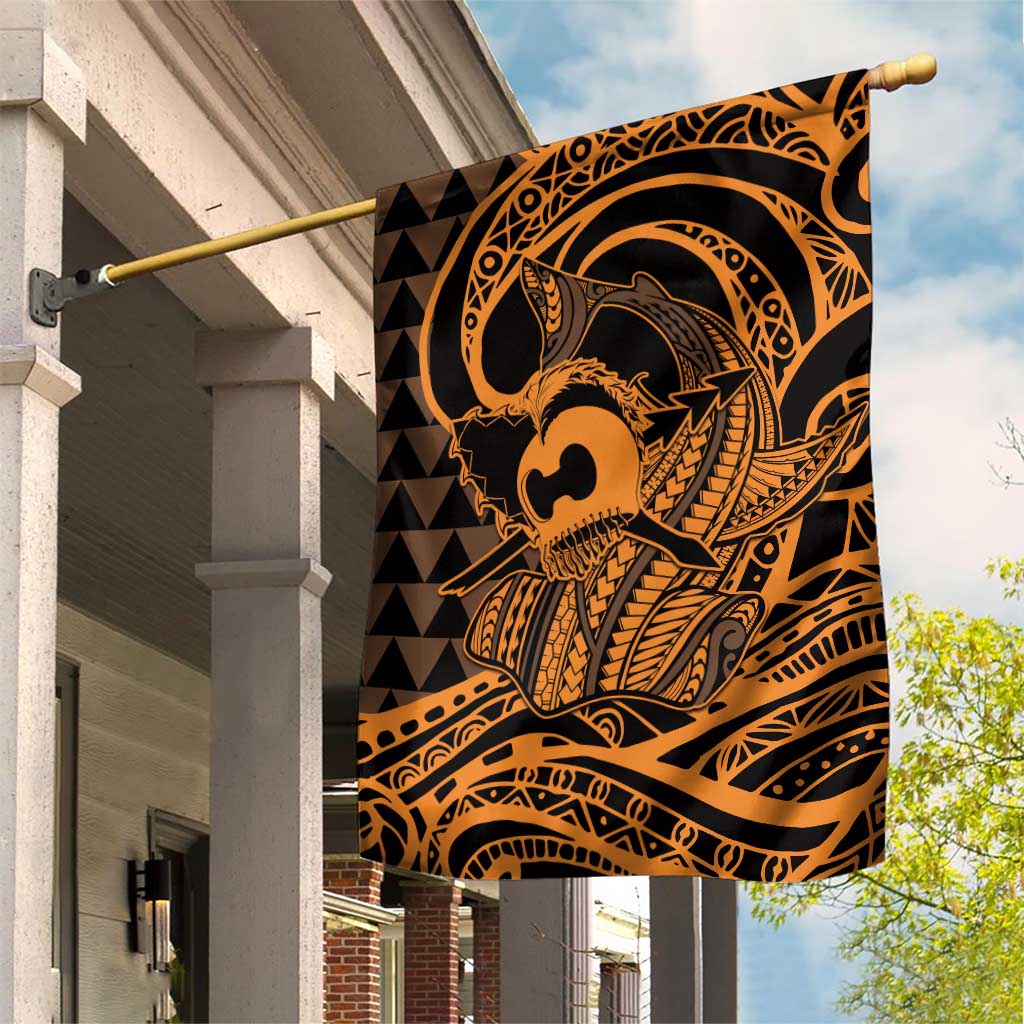 Koa Ikaika Warrior Helmet with Shark Garden Flag Gold Kakau Style LT9 House Flag Gold - Polynesian Pride