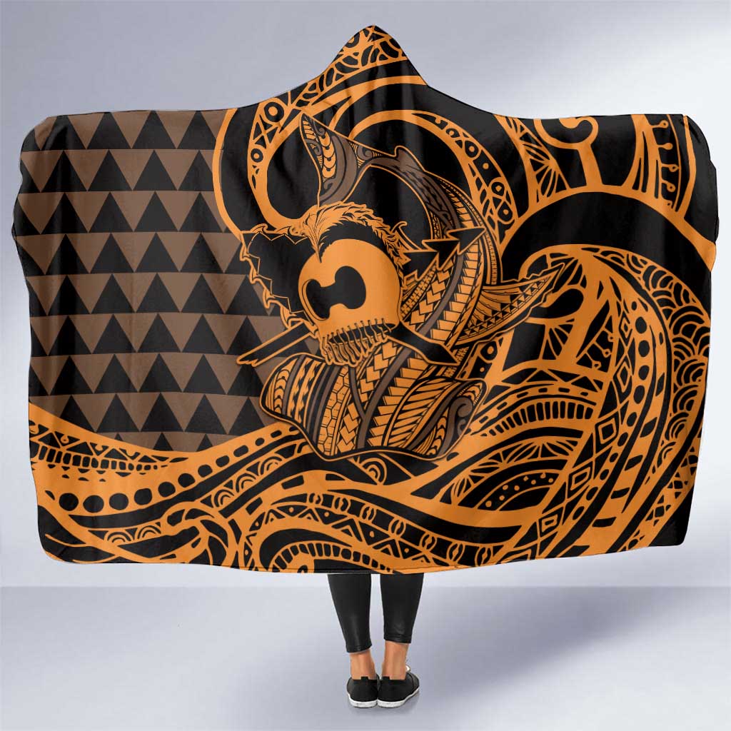 Koa Ikaika Warrior Helmet with Shark Hooded Blanket Gold Kakau Style LT9 One Size Gold - Polynesian Pride