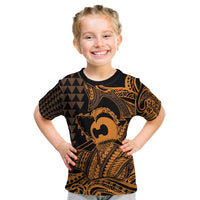 Koa Ikaika Warrior Helmet with Shark Kid T Shirt Gold Kakau Style LT9 Gold - Polynesian Pride
