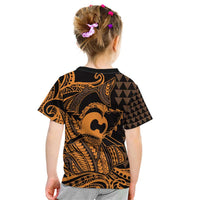 Koa Ikaika Warrior Helmet with Shark Kid T Shirt Gold Kakau Style LT9 - Polynesian Pride