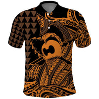 Koa Ikaika Warrior Helmet with Shark Polo Shirt Gold Kakau Style LT9 Gold - Polynesian Pride