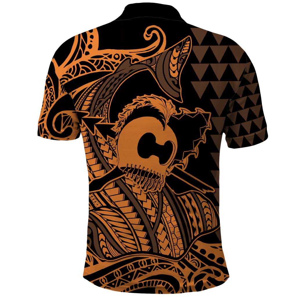 Koa Ikaika Warrior Helmet with Shark Polo Shirt Gold Kakau Style LT9 - Polynesian Pride