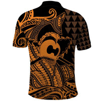 Koa Ikaika Warrior Helmet with Shark Polo Shirt Gold Kakau Style LT9 - Polynesian Pride