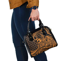 Koa Ikaika Warrior Helmet with Shark Shoulder Handbag Gold Kakau Style