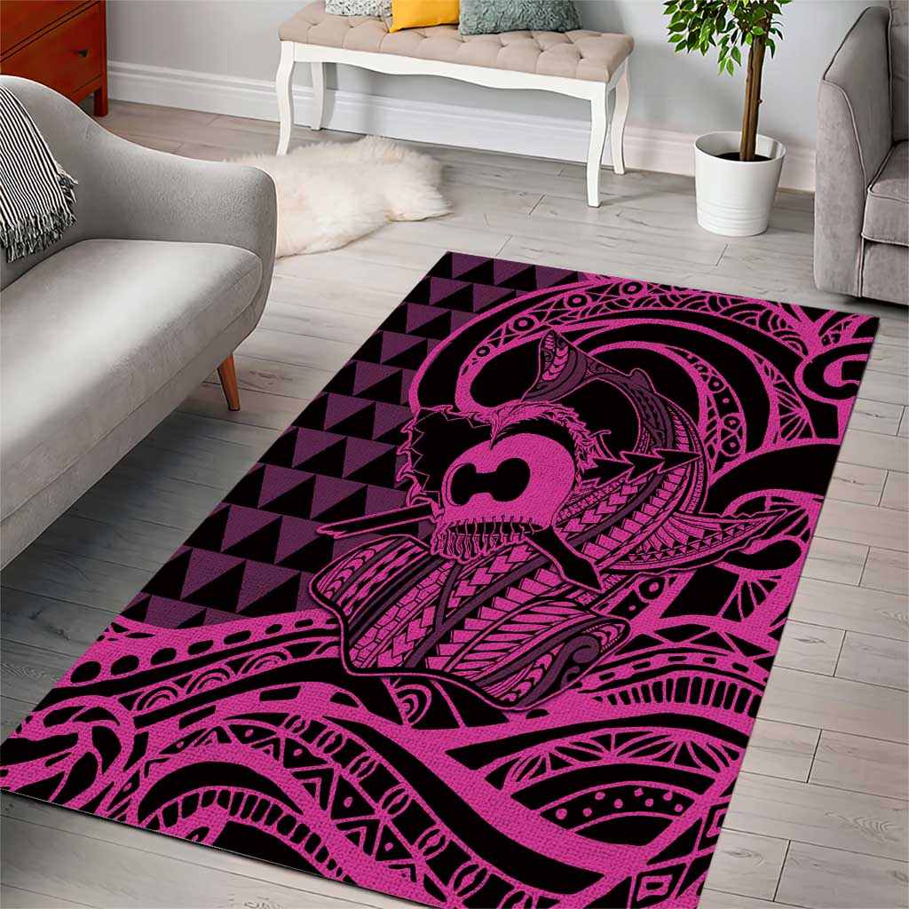 Koa Ikaika Warrior Helmet with Shark Area Rug Pink Kakau Style LT9 - Polynesian Pride