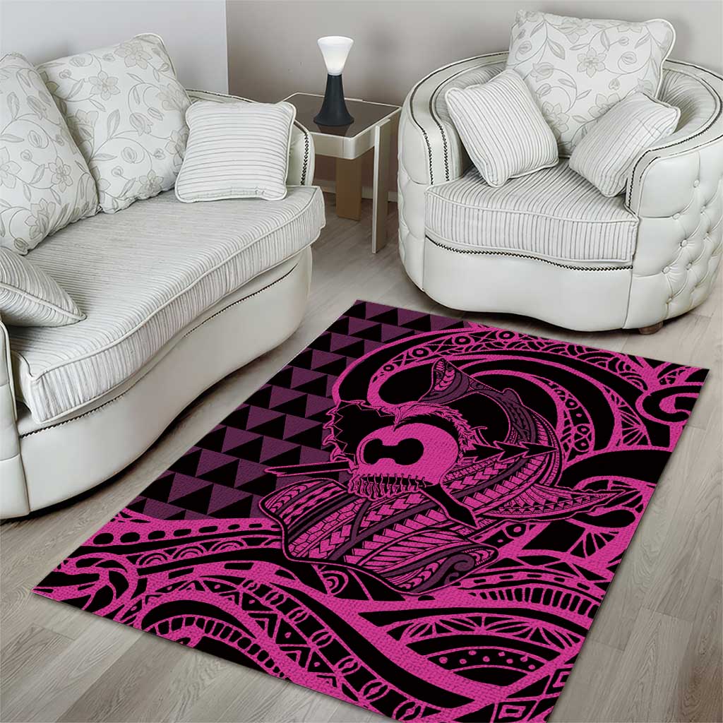 Koa Ikaika Warrior Helmet with Shark Area Rug Pink Kakau Style LT9 - Polynesian Pride