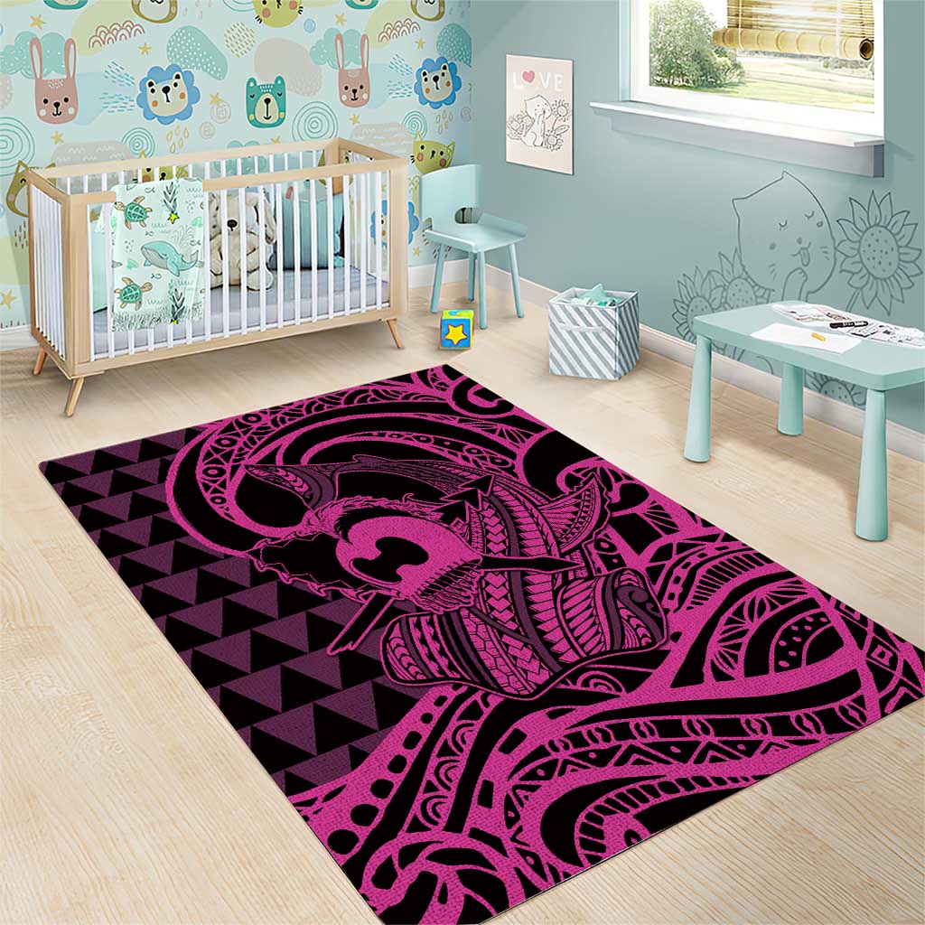 Koa Ikaika Warrior Helmet with Shark Area Rug Pink Kakau Style LT9 - Polynesian Pride