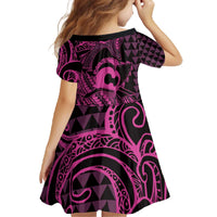 Koa Ikaika Warrior Helmet with Shark Family Matching Off The Shoulder Long Sleeve Dress and Hawaiian Shirt Pink Kakau Style LT9 - Polynesian Pride