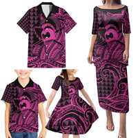 Koa Ikaika Warrior Helmet with Shark Family Matching Puletasi and Hawaiian Shirt Pink Kakau Style LT9 - Polynesian Pride