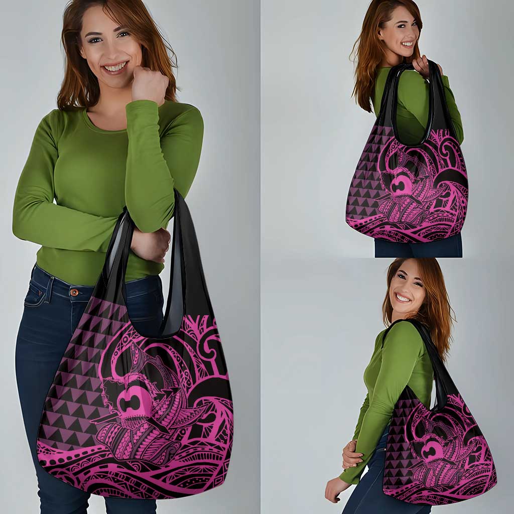 Koa Ikaika Warrior Helmet with Shark Grocery Bag Pink Kakau Style