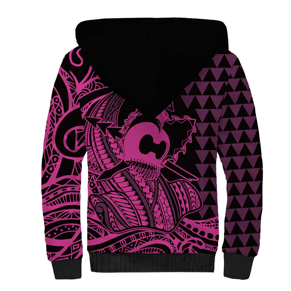Koa Ikaika Warrior Helmet with Shark Sherpa Hoodie Pink Kakau Style