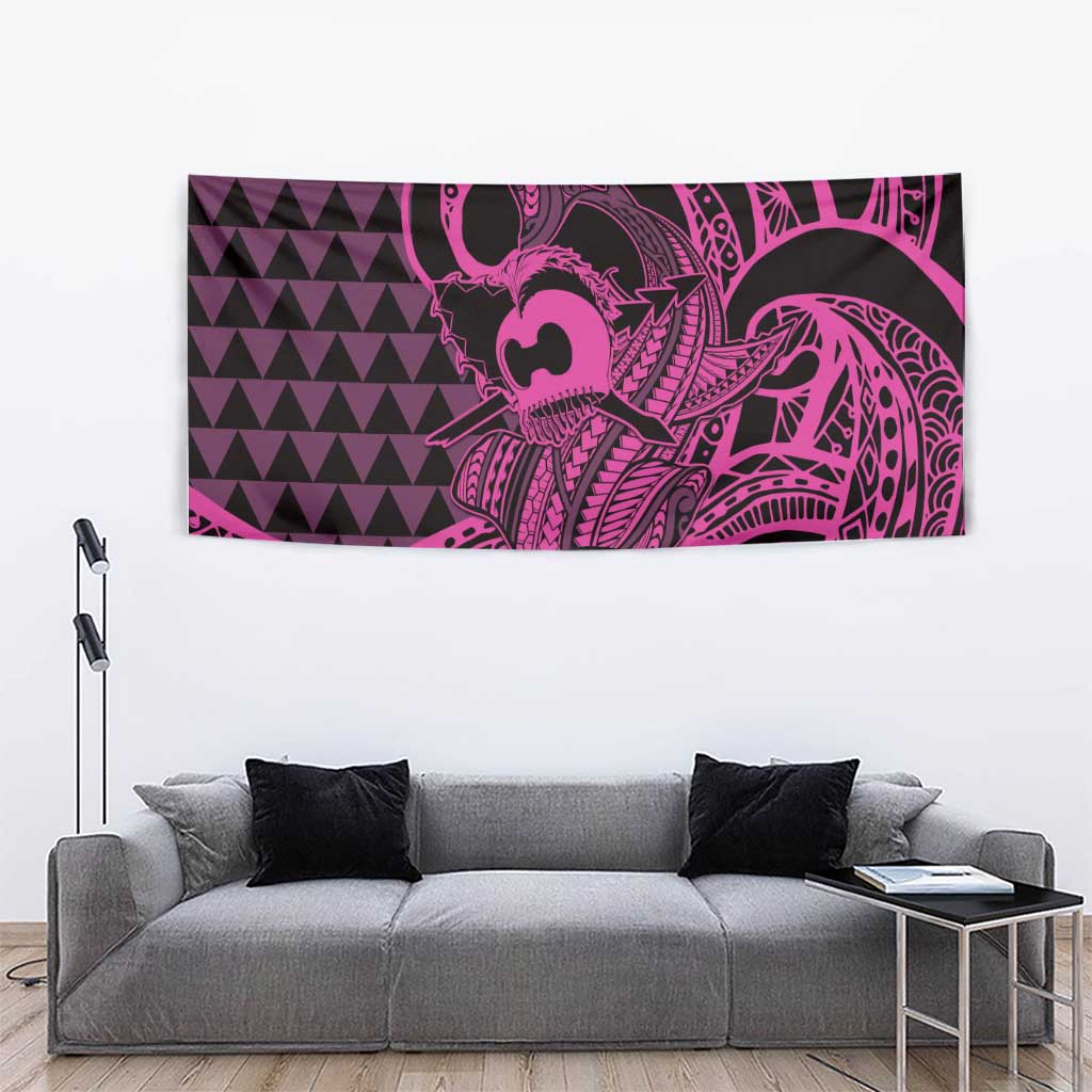 Koa Ikaika Warrior Helmet with Shark Tapestry Pink Kakau Style