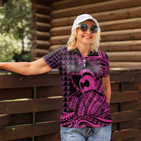 Koa Ikaika Warrior Helmet with Shark Women Polo Shirt Pink Kakau Style
