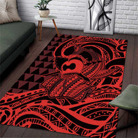Koa Ikaika Warrior Helmet with Shark Area Rug Red Kakau Style LT9 Red - Polynesian Pride