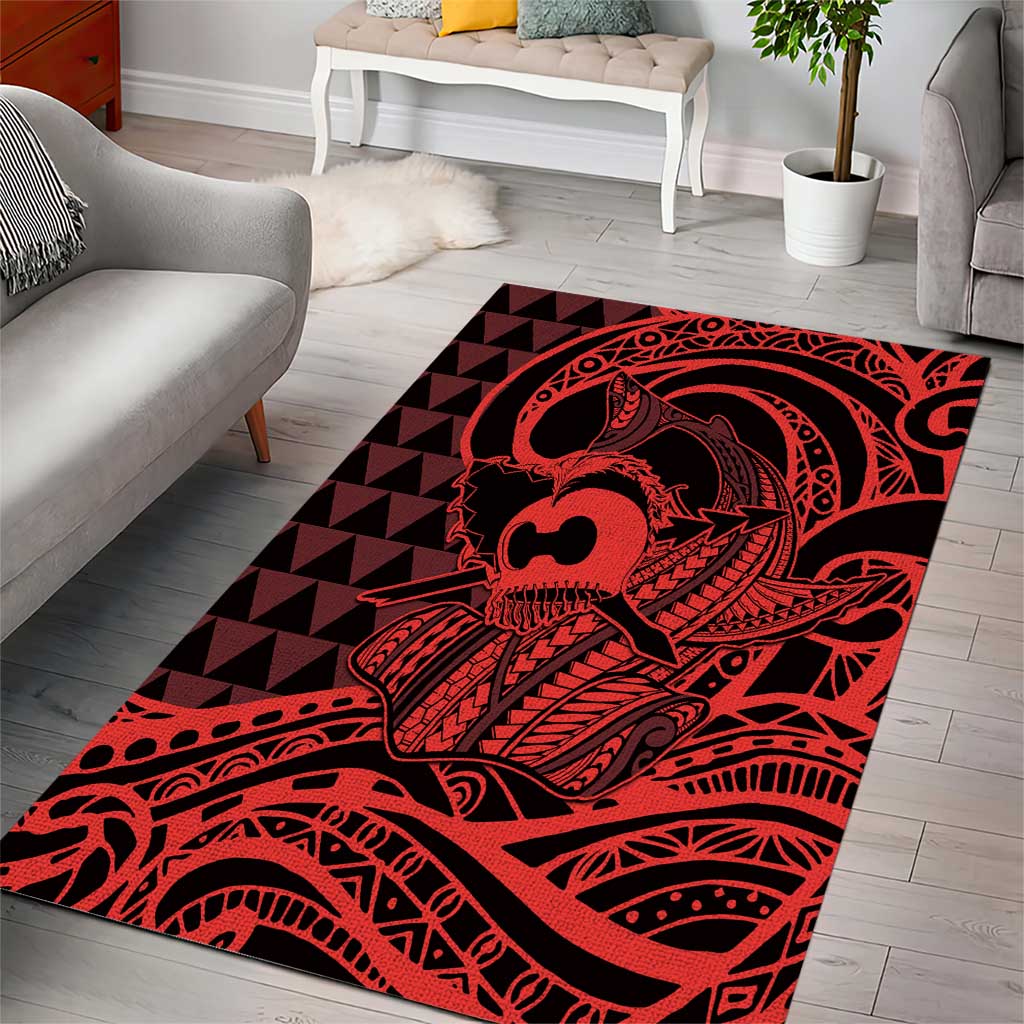 Koa Ikaika Warrior Helmet with Shark Area Rug Red Kakau Style LT9 - Polynesian Pride