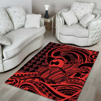 Koa Ikaika Warrior Helmet with Shark Area Rug Red Kakau Style LT9 - Polynesian Pride