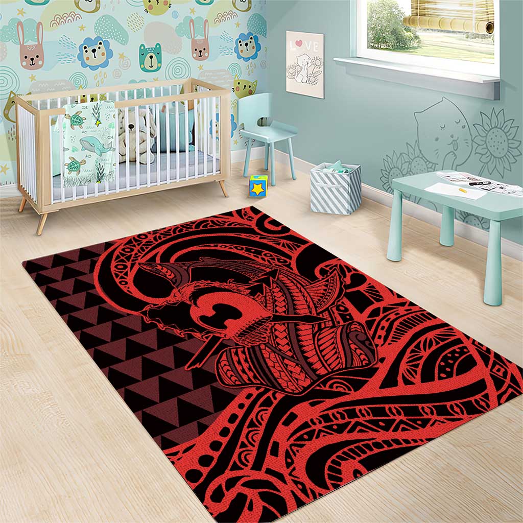 Koa Ikaika Warrior Helmet with Shark Area Rug Red Kakau Style LT9 - Polynesian Pride
