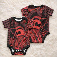 Koa Ikaika Warrior Helmet with Shark Baby Onesie Red Kakau Style LT9 - Polynesian Pride