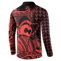 Koa Ikaika Warrior Helmet with Shark Button Sweatshirt Red Kakau Style
