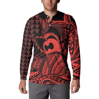 Koa Ikaika Warrior Helmet with Shark Button Sweatshirt Red Kakau Style