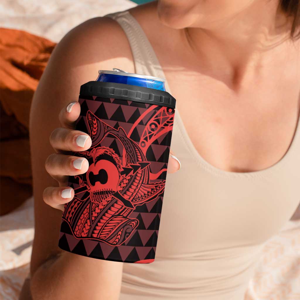 Koa Ikaika Warrior Helmet with Shark 4 in 1 Can Cooler Tumbler Red Kakau Style