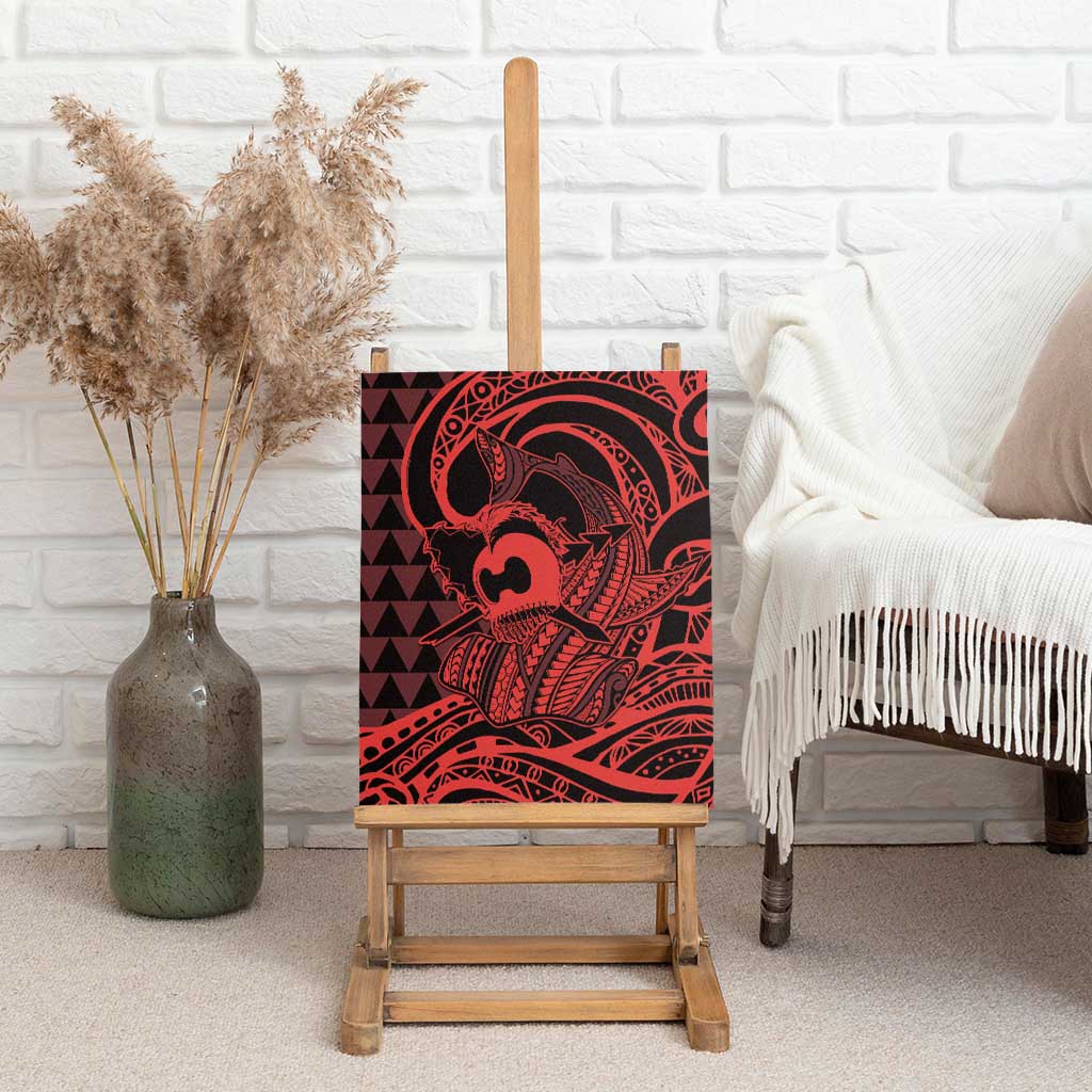 Koa Ikaika Warrior Helmet with Shark Canvas Wall Art Red Kakau Style